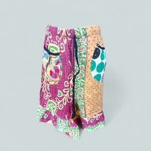 Kaantha Karma NWOT SZ Large to 1X Kantha patchwork draw string High Waist Shorts